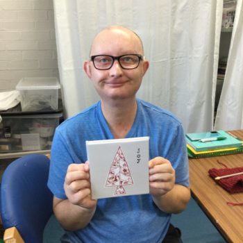 Lee (above) ‘I feel happy and brilliant that my sewing has been made into a Camphill Village Trust Christmas card. I’m really proud of myself. I’m looking forward to seeing them for sale for people to buy.’