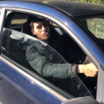 Alex behind the wheel on his driving lesson