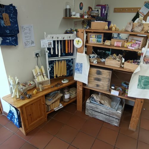 Bee themed hampers at Croft Community. A scrumptious cheese & preserves hamper from Botton Village