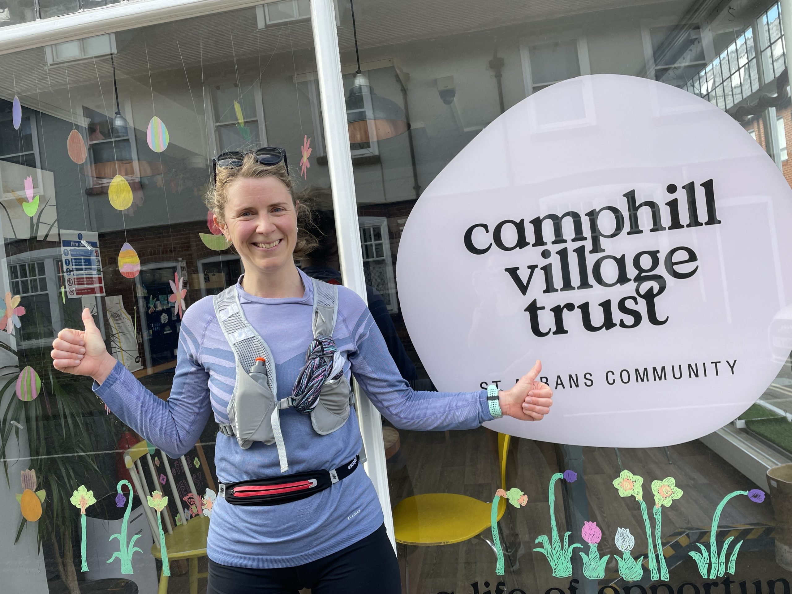 Christelle getting ready to run the London marathon for Camphill Village Trust.