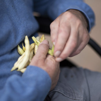 A person holding flowers
