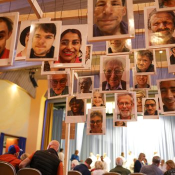 Art installation of 70 faces