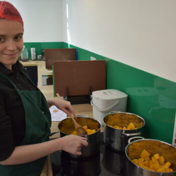 Amy cooking in the kitchen