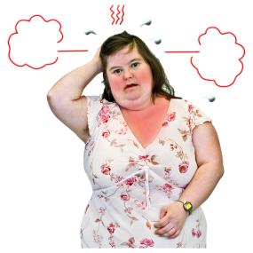 A woman in her mid 40s having a hot flush.