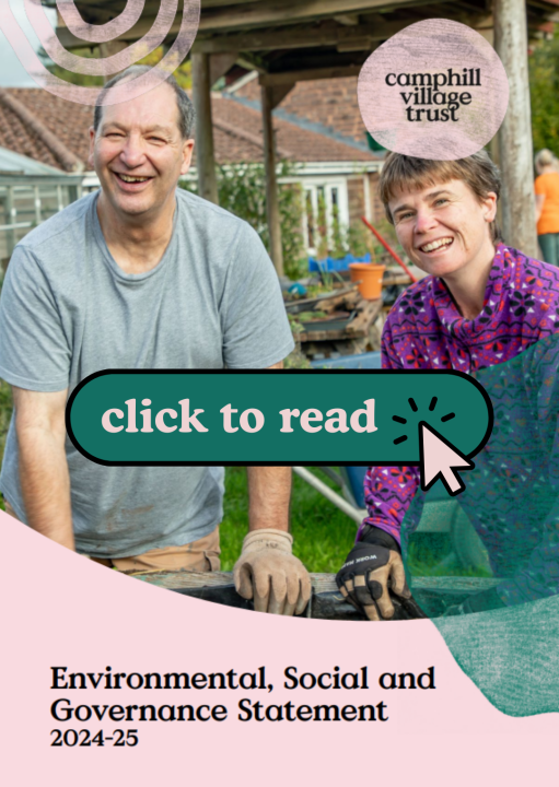 The cover of Camphill Village Trust's Environmental, Social, Governance Statements - a button floats in front, saying "Click to read"