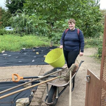 Jenny with a wheelbarrow